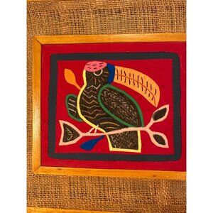 VTG Custom Framed Folk Art Mola Craft Guna Tribe Panama of a Toucan